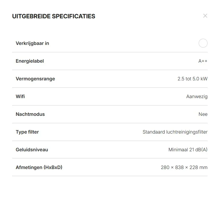 Mitsubishi HR Specificaties
