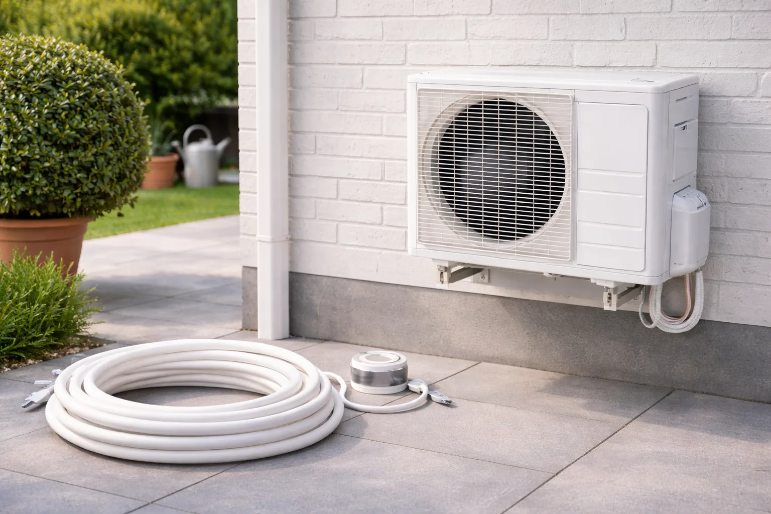 Installatiematerialen en buitenunit voor zelf een split airco installeren