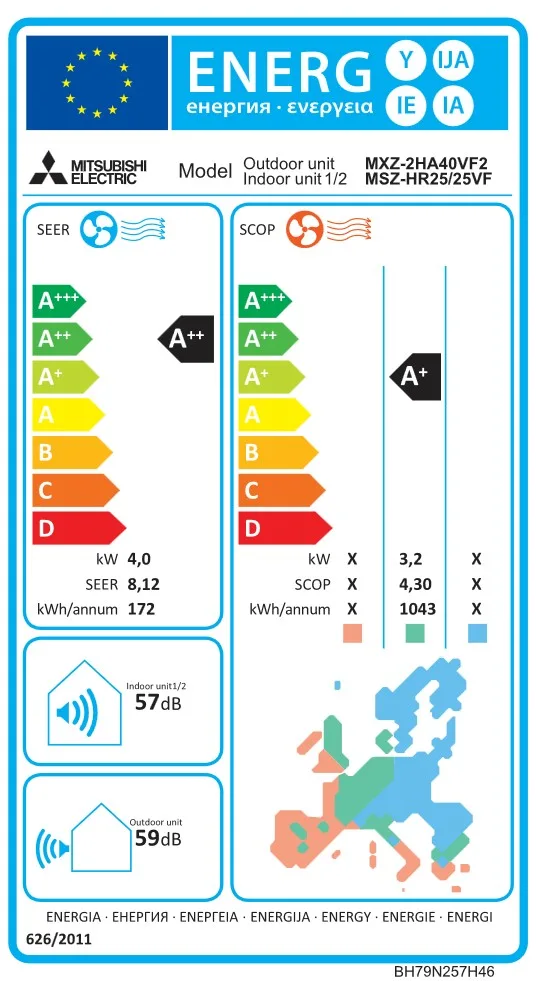 Mitsubishi Electric DUO Multisplit airco: 2x 2,5kW HR WiFi (2 slaapkamers) + MXZ-2HA40VF - Afbeelding 2