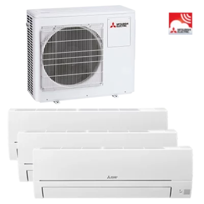 Mitsubishi Electric 2x MSZ-HR25VFK + 1x MSZ-HR35 VFK airco binnenunit (met WiFi) + MXZ-3HA50 VF multisplit buitenunit