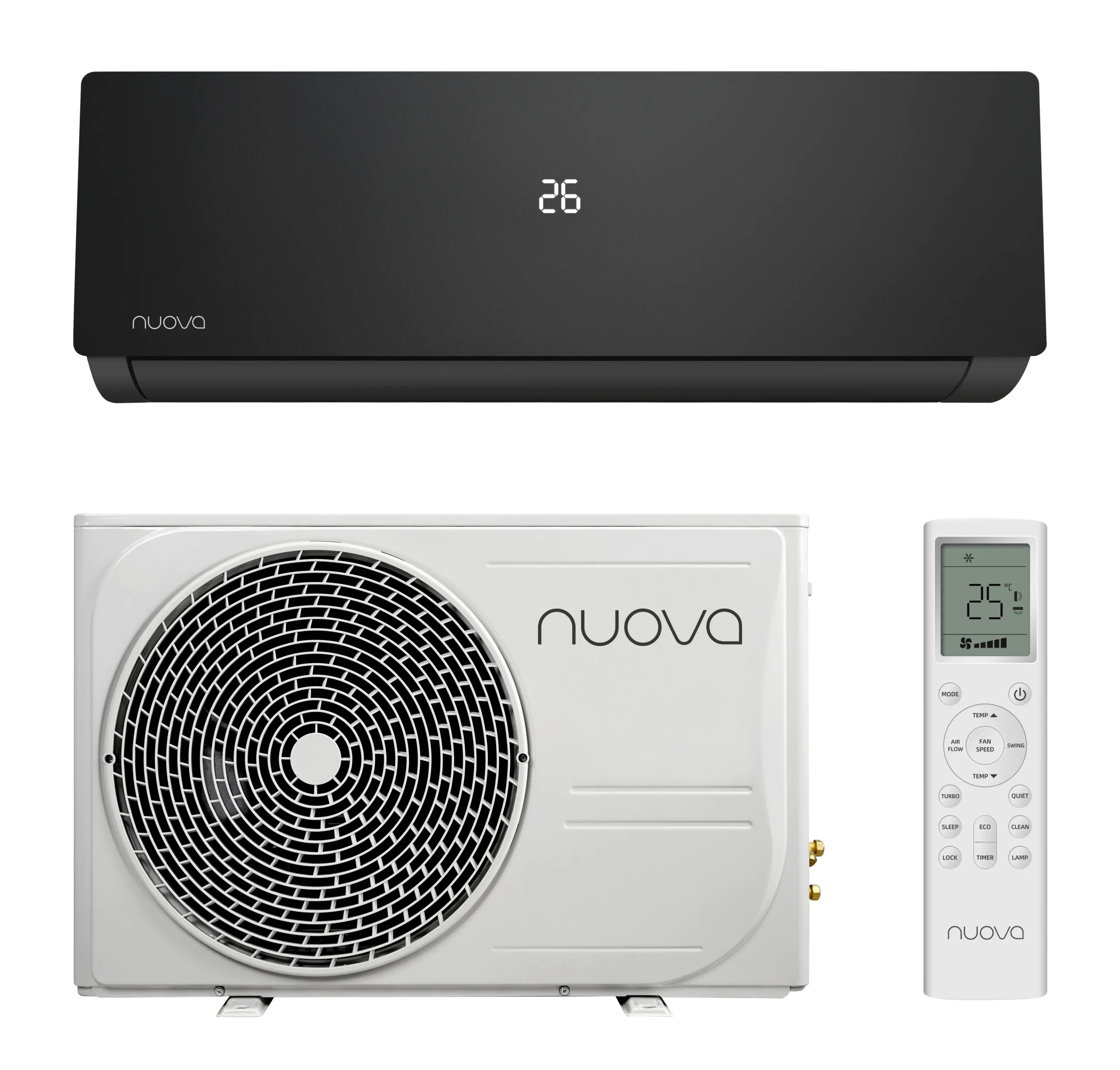 Nuova Infinity AI Smart airco set zwart met binnenunit buitenunit en afstandsbediening
