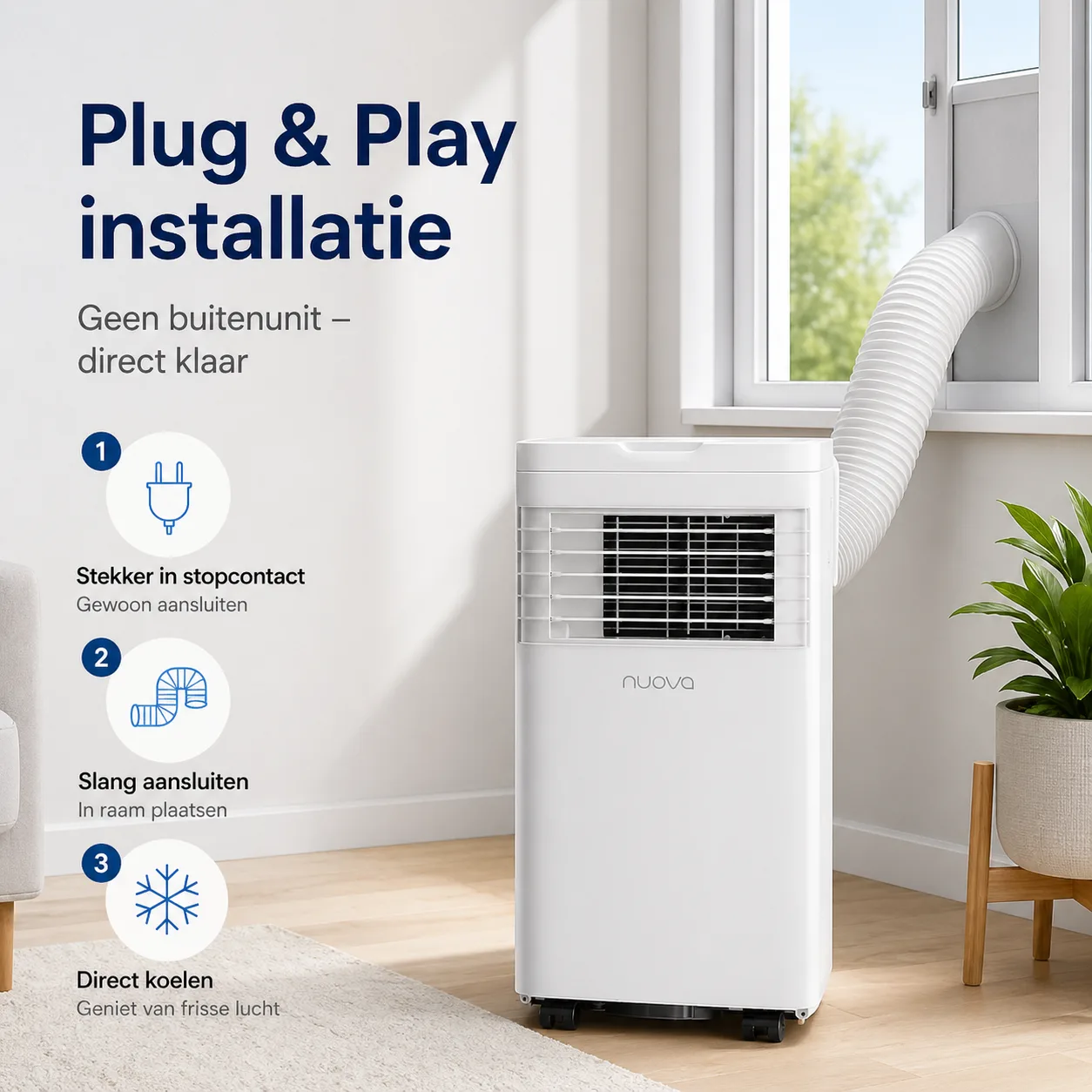 Nuova mobiele airco 9000 BTU plug & play installatie zonder buitenunit