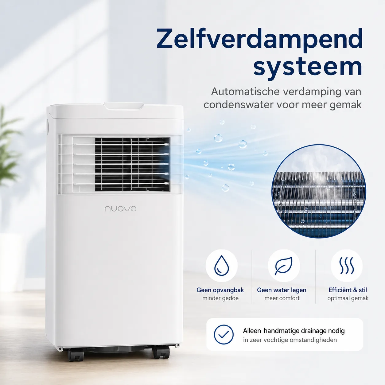 Nuova mobiele airco 9000 BTU zelfverdampend systeem zonder waterreservoir legen