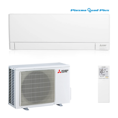 Mitsubishi Electric Compact AY aircoset met matwitte binnenunit, buitenunit en afstandsbediening