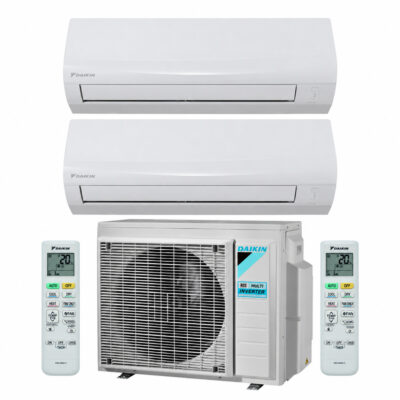 Daikin Sensira duosplit set met één buitenunit, twee CTXF binnenunits en twee afstandsbedieningen