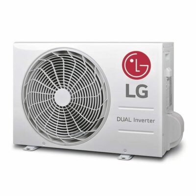 LG WZ DualCool buitenunit met ventilatorrooster en LG-logo, vooraanzicht